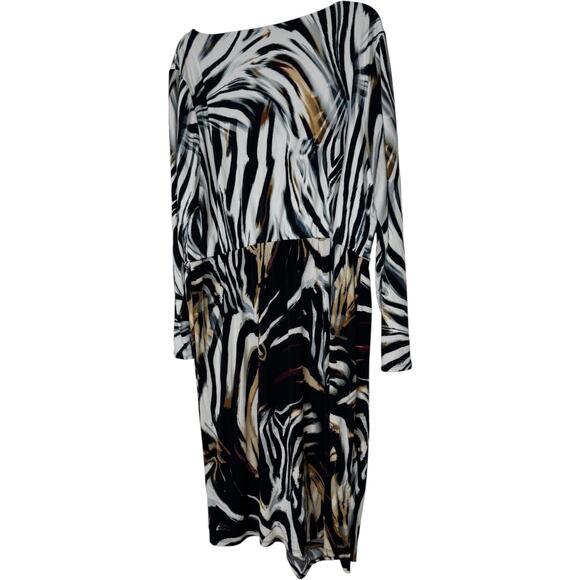 Cato Woman 18/20W Animal Print Long Sleeve Midi Dress Black Brown White - Picture 6 of 14
